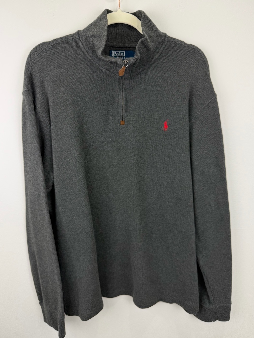 Polo Ralph Lauren Gray Quarter Zip Pullover Sweater XL Red Pony